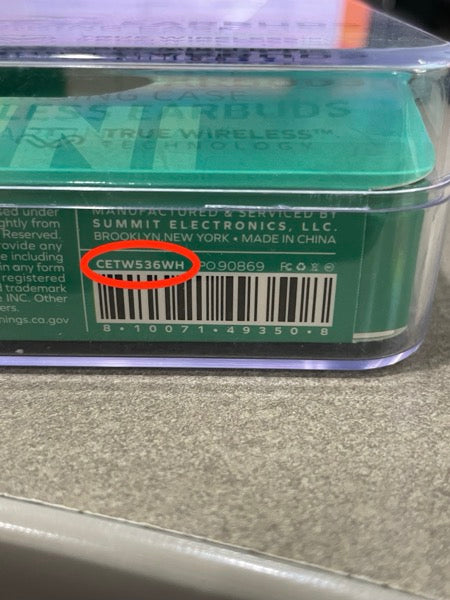 Model number on package